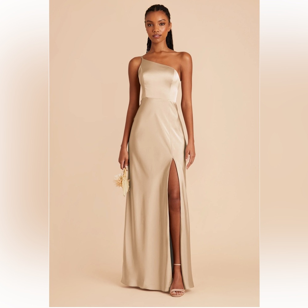 Birdy Grey One Shoulder Matte Satin Gold Dress